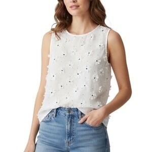 Charter Club large  White Sleeveless Sheer Floral Embellished Top Size L